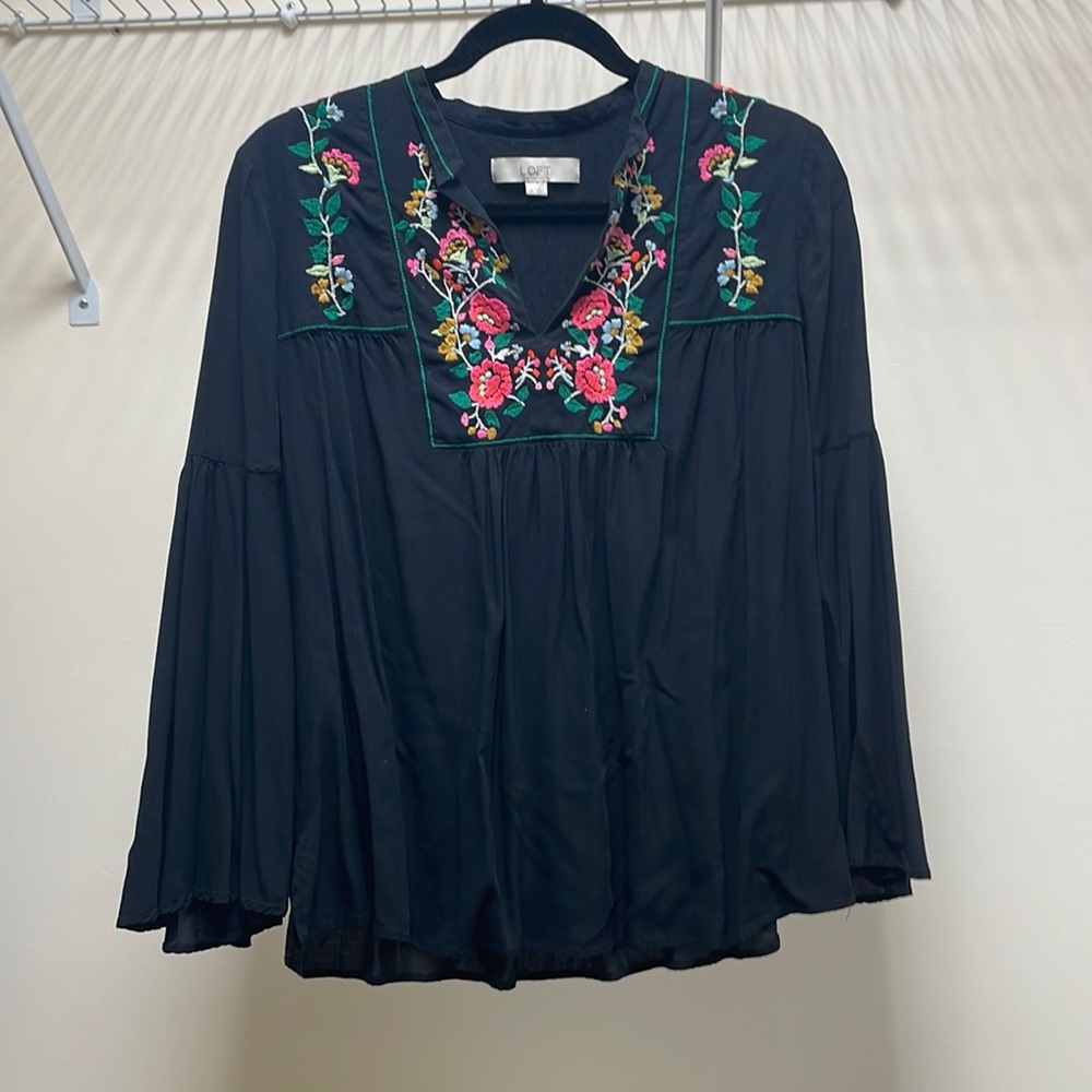 Loft embroidered peasant top